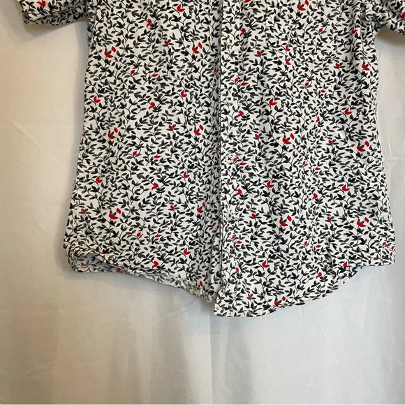 MONUMENT Men’s Cotton Button Down Short Sleeve Grey Red Leaf Small - Picture 9 of 14